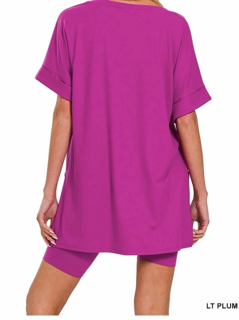 Zenana Outfitters V-Neck Lounge Top & Bike Short Set - Fuchsia